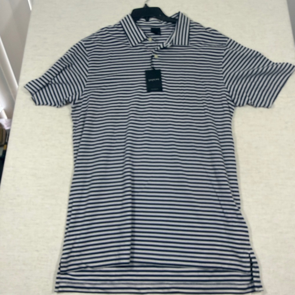Dunning Golf Polo Shirt Mens Large Blue New Striped Performance Short Sleeve